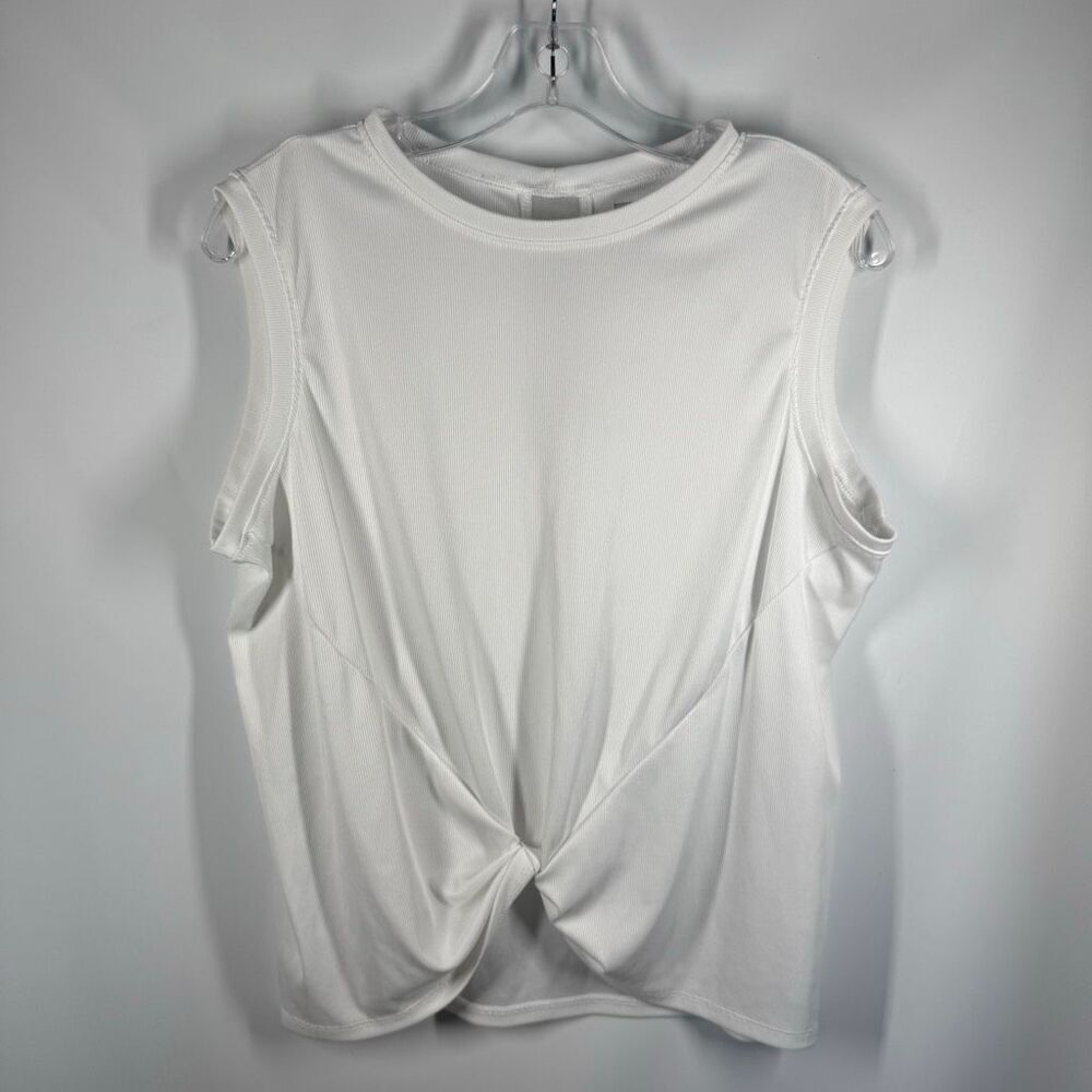 Lucky in love women’s ribbed white tennis twist front top size large NWOT - Picture 3 of 8